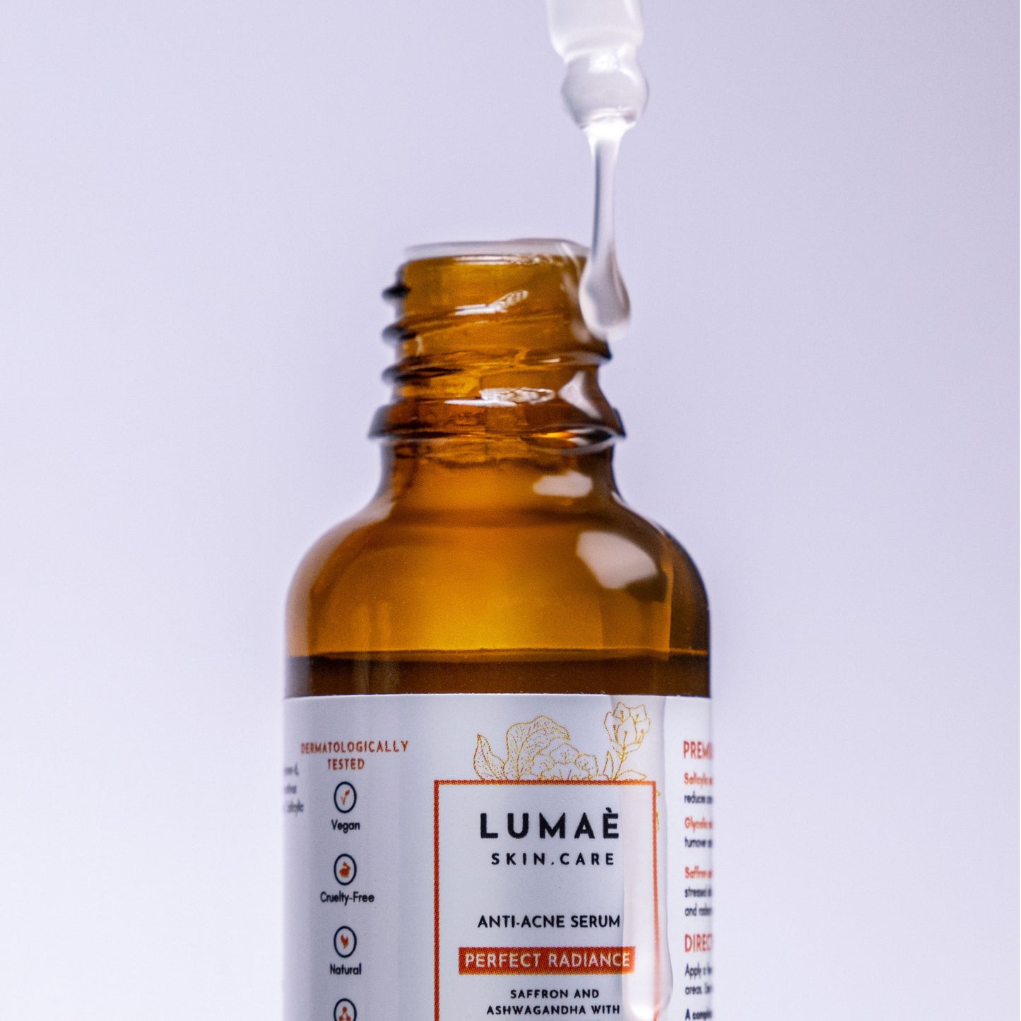 Lumae anti acne serum with saffron and ashwagandha