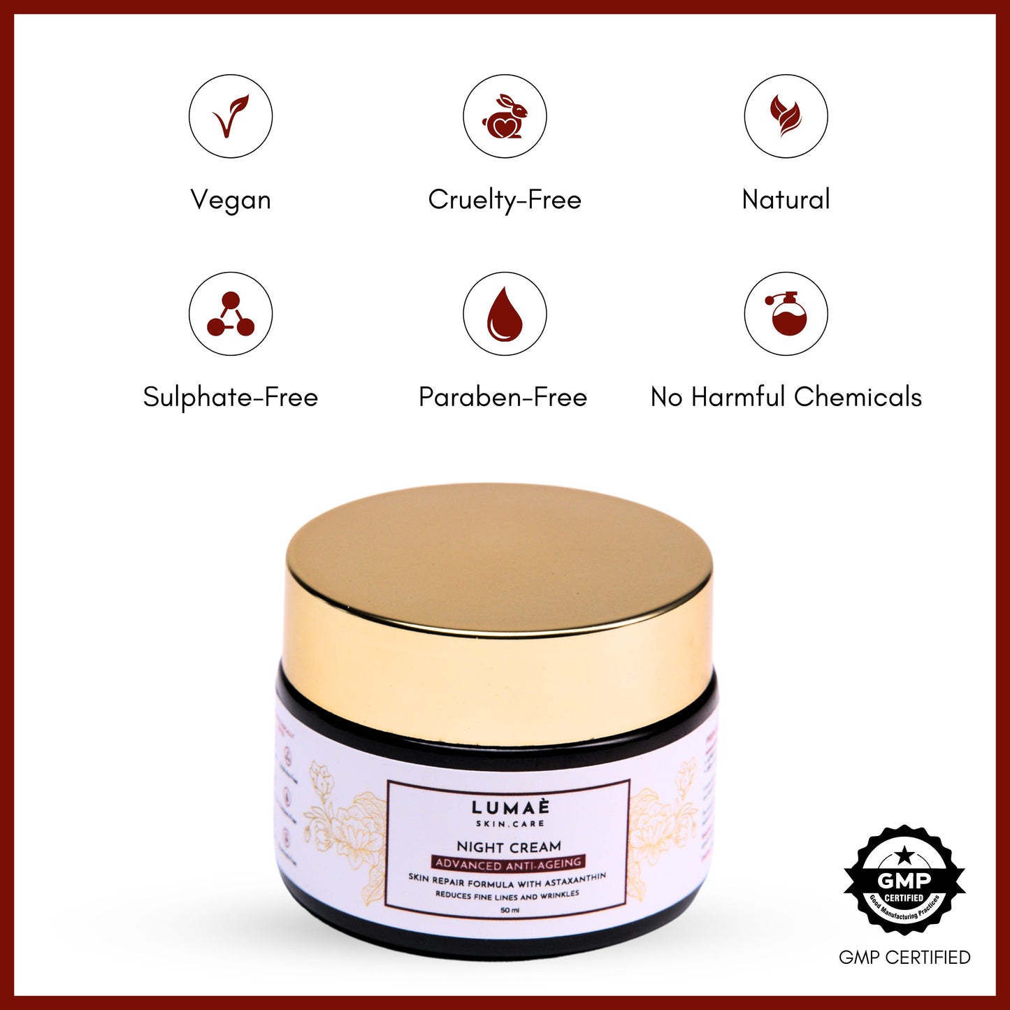 Vegan, cruelty free, natural, sulphate free, paraben free, no harmful chemicals