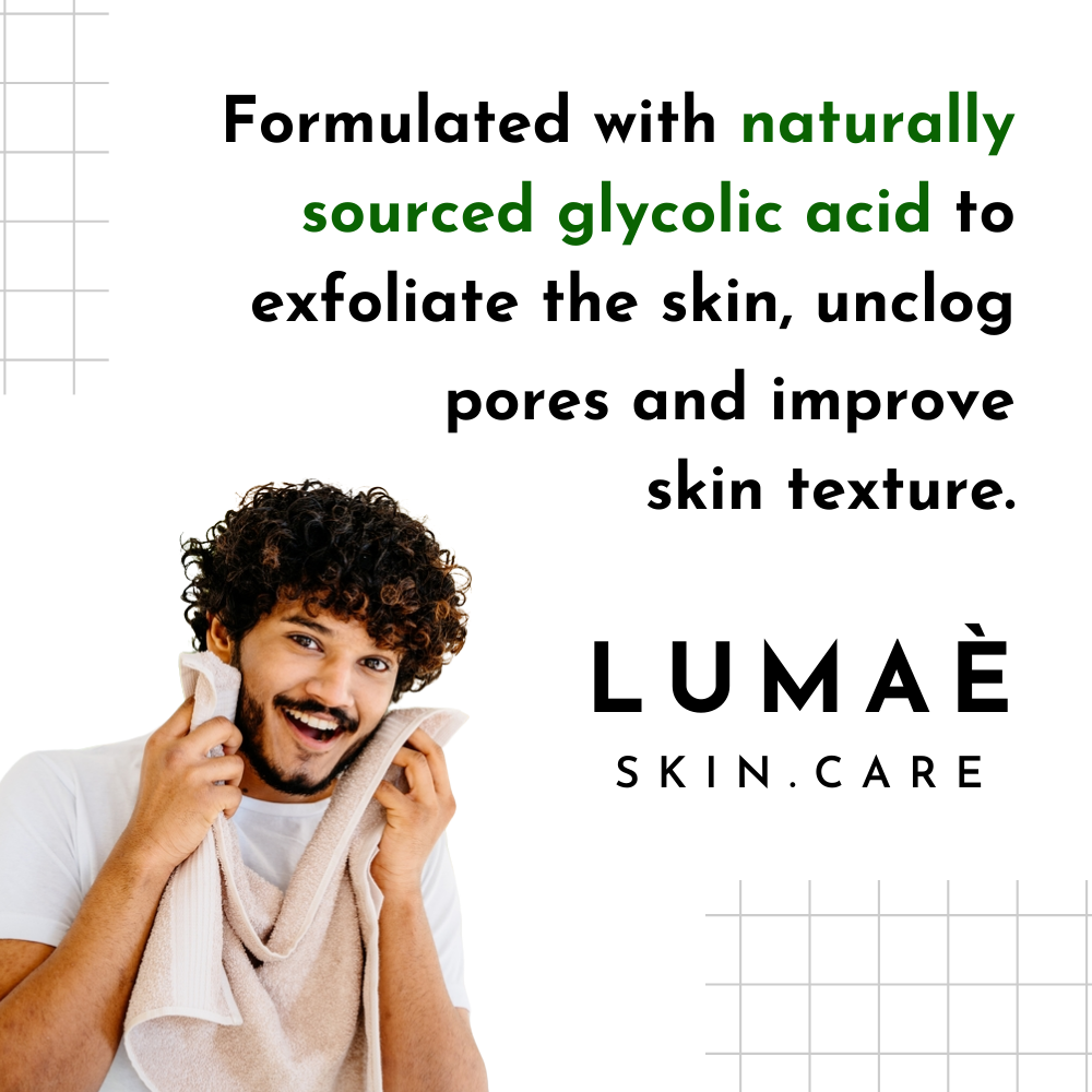 FOrmulated with naturally sourced glycolic acid to exfoliate the skin, unclog pores and improve skin texture