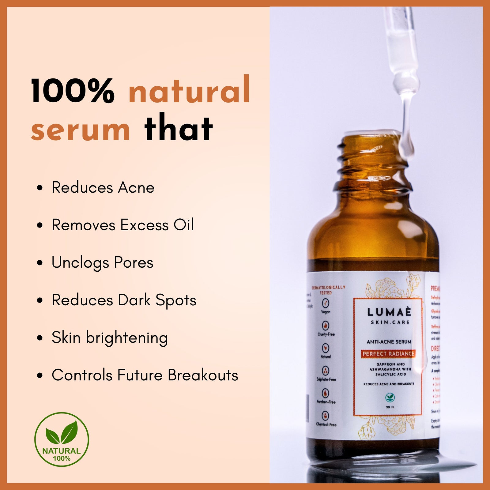 This potent 100% natural combo
reduces acne, removes excess oil, unclogs pores, reduces dark spots, brightens skin, controls future breakouts